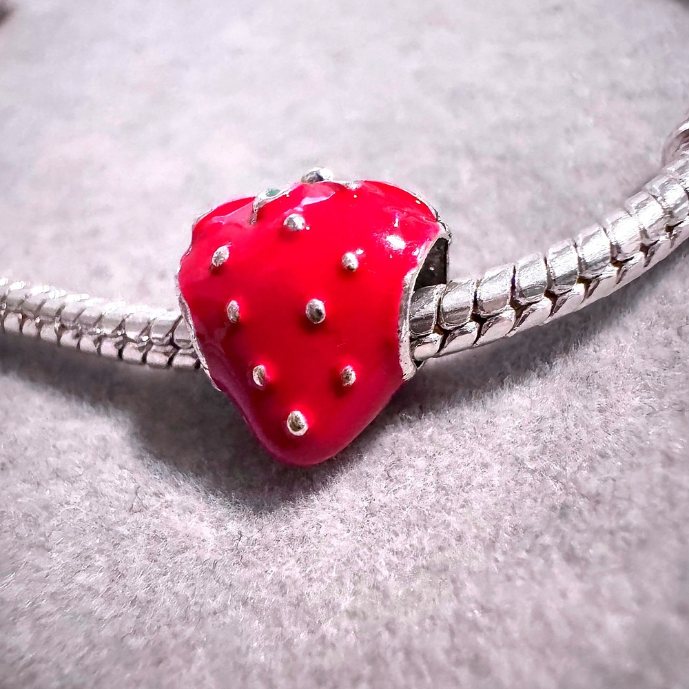 Red Strawberry Charm Bead Enamel Crystal Silver Tone For Pandora Bracelet Women - Picture 6 of 8